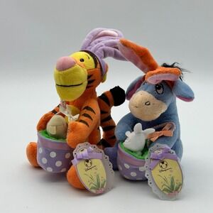 Vtg Disney Store Eeyore & Tigger Easter Plush with Rabbit Ears NWT